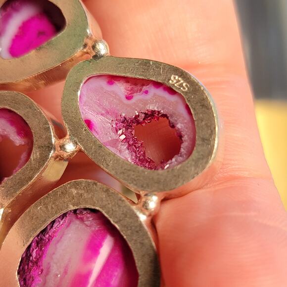 Raw Pink Geode Pendant – Vibrant Crystal Slice + 20" Sterling Silver Chain - Picture 10 of 10